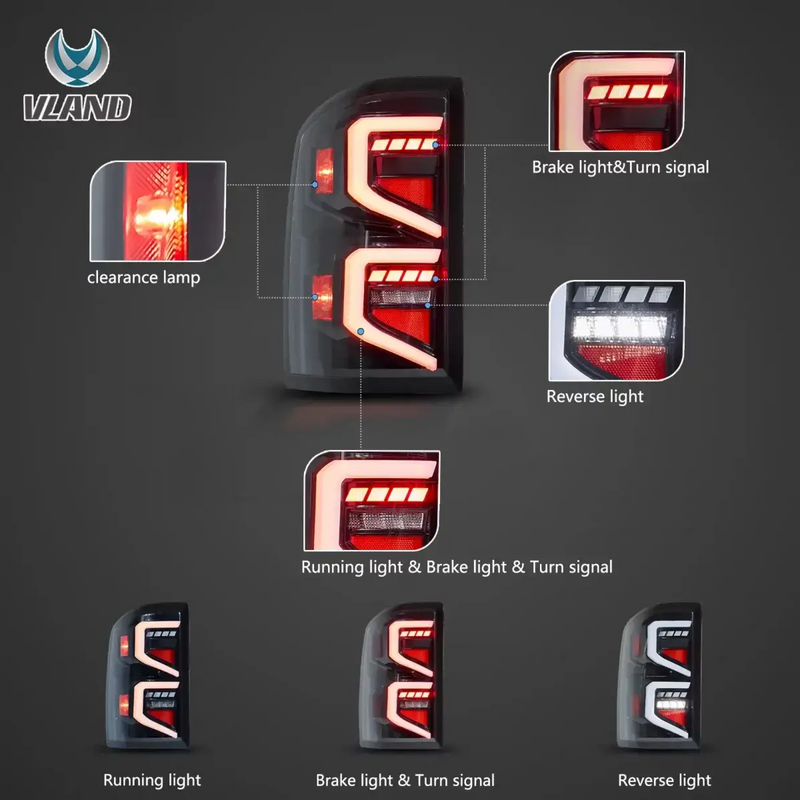 Vland Full LED Tail Lights I for GMC Sierra 1500 2500HD 3500HD 2014-2018 4th Gen. With Dynamic Lighting VLAND Factory