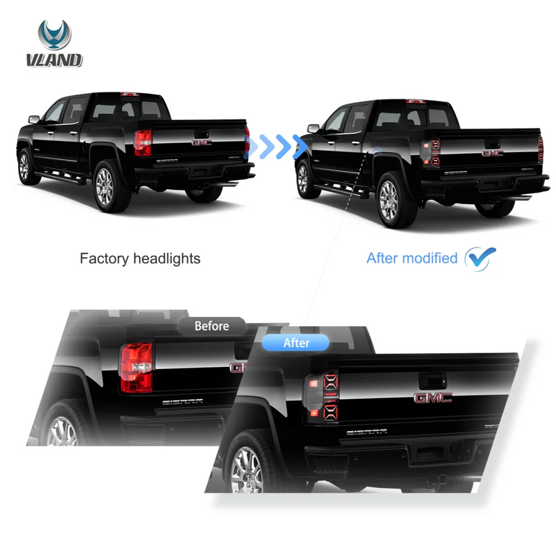 Vland Full LED Tail Lights III for GMC Sierra 1500 2500HD 3500HD 2014-2018 4th Gen. With Dynamic Lighting VLAND Factory