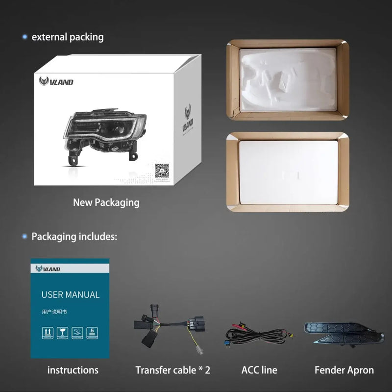 VLAND LED Dual Beam Projector Headlights for Jeep Grand Cherokee WK2 2014-2021 4th Gen (Fourth Generation WK2)