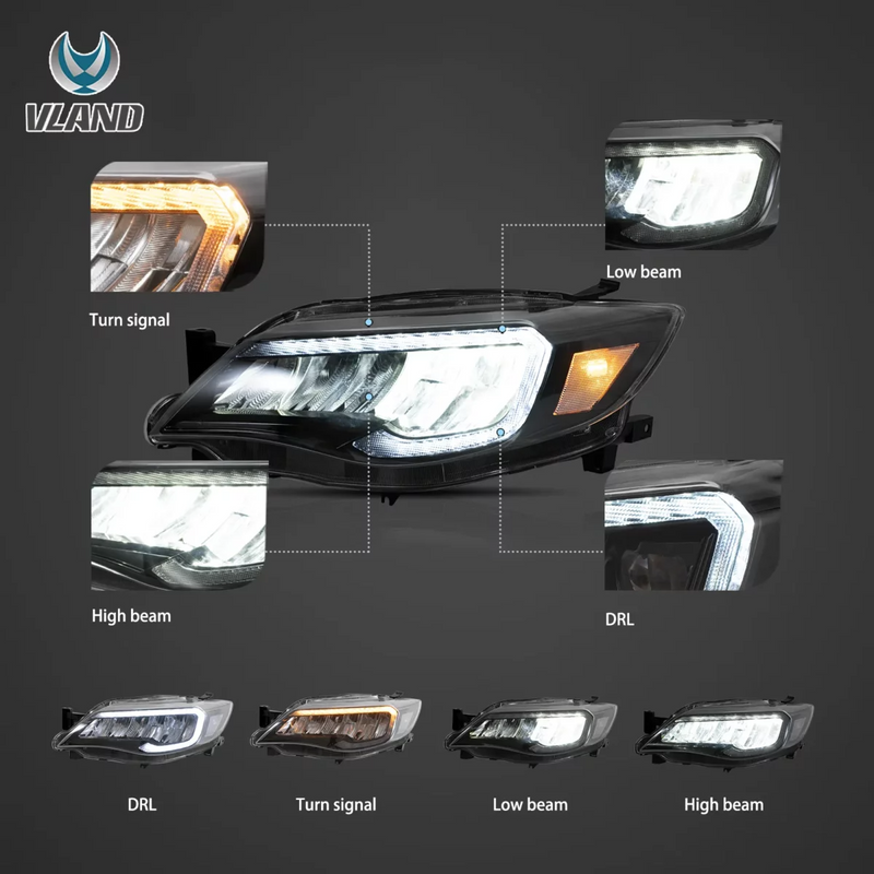 Vland LED Reflection Bowl HeadLights For Subaru Impreza WRX Sti 2008-2011 3rd Gen (GE/GV/GH/GR) VLAND Factory