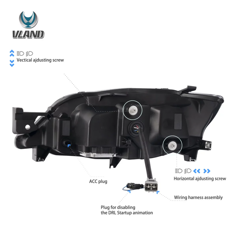 Vland LED Reflection Bowl HeadLights For Subaru Impreza WRX Sti 2008-2011 3rd Gen (GE/GV/GH/GR) VLAND Factory