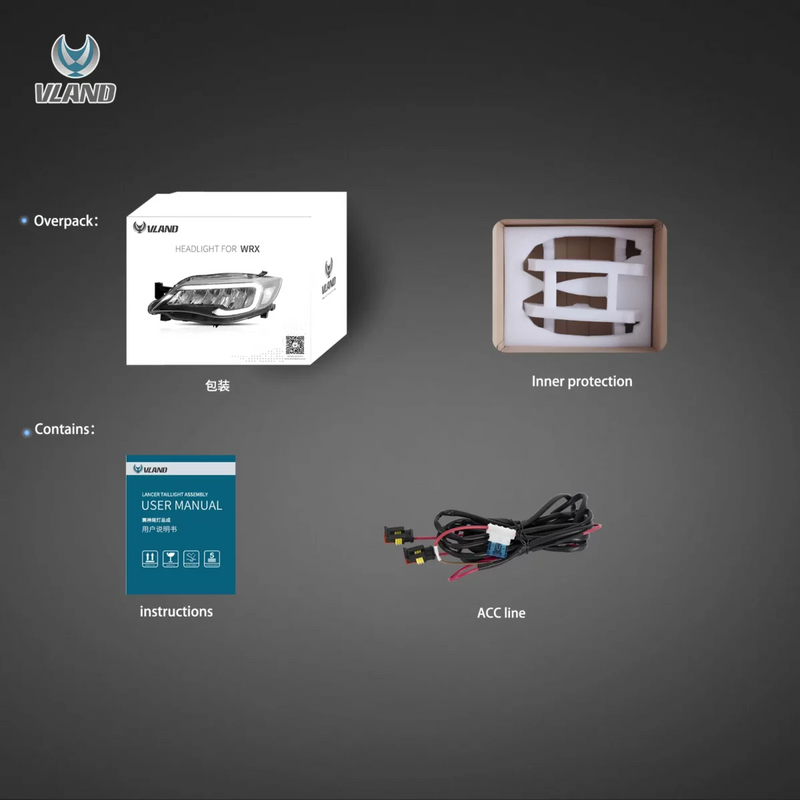 Vland LED Reflection Bowl HeadLights For Subaru Impreza WRX Sti 2008-2011 3rd Gen (GE/GV/GH/GR) VLAND Factory