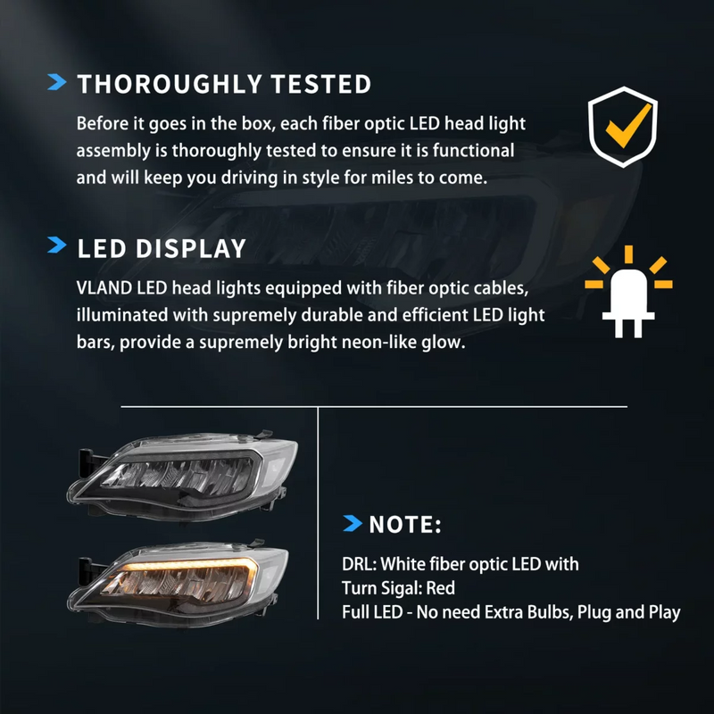 Vland LED Reflection Bowl HeadLights For Subaru Impreza WRX Sti 2008-2011 3rd Gen (GE/GV/GH/GR) VLAND Factory