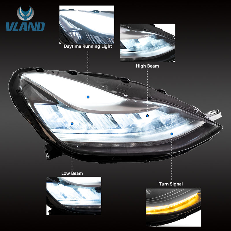 Vland LED Reflection Bowl Headlights For Tesla Model 3 2017-2022 VLAND Factory