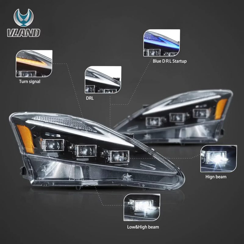 Vland Matrix Projector Headlights + Taillights For Lexus IS250/IS350/IS200d 2006-2012 & ISF(XE20) 2008-2014 VLAND Factory