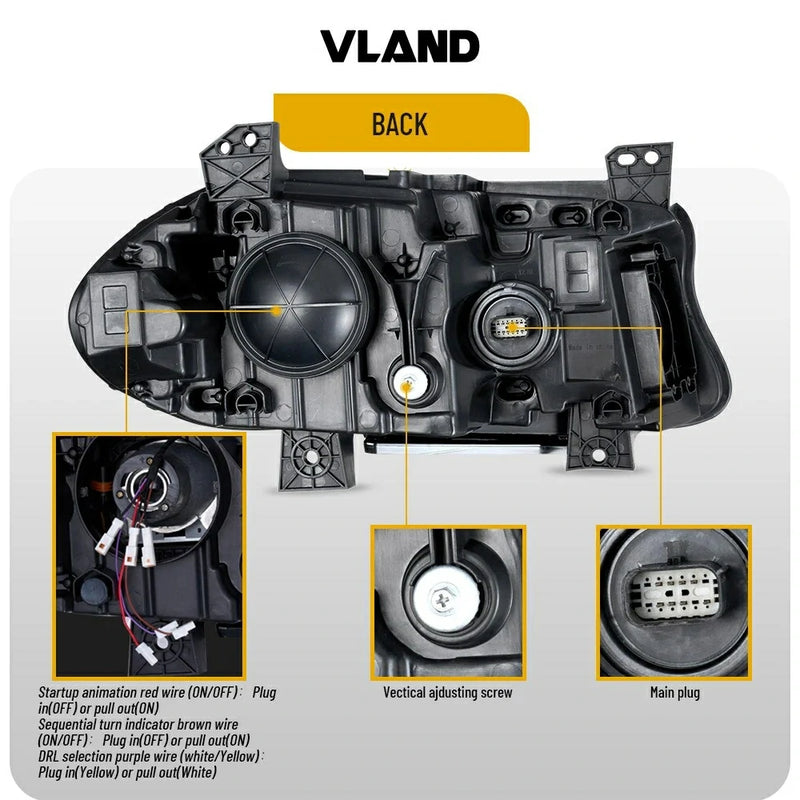 Vland Full LED 3 Projectors Dual Beam Lens Headlights For Dodge Charger 2015-2021 7th Gen Facelift (Seventh generation, LD) Amber / White DRL