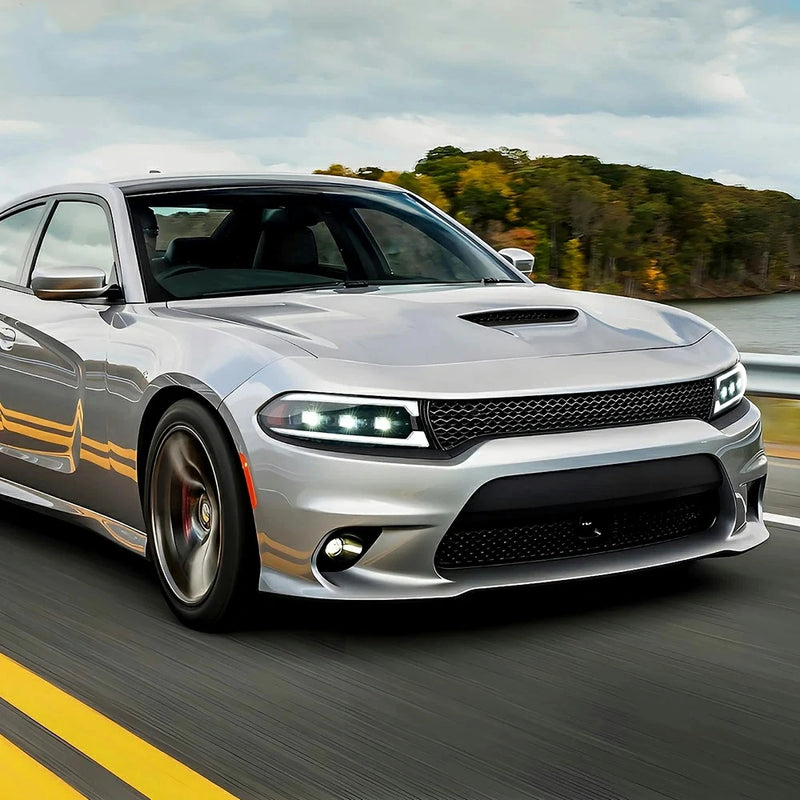 Vland Full LED 3 Projectors Dual Beam Lens Headlights For Dodge Charger 2015-2021 7th Gen Facelift (Seventh generation, LD) Amber / White DRL