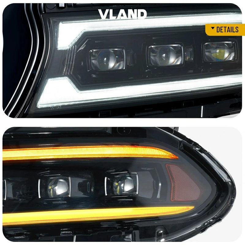Vland Full LED 3 Projectors Dual Beam Lens Headlights For Dodge Charger 2015-2021 7th Gen Facelift (Seventh generation, LD) Amber / White DRL