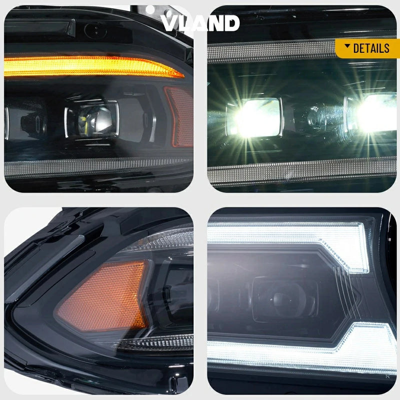 Vland Full LED 3 Projectors Dual Beam Lens Headlights For Dodge Charger 2015-2021 7th Gen Facelift (Seventh generation, LD) Amber / White DRL