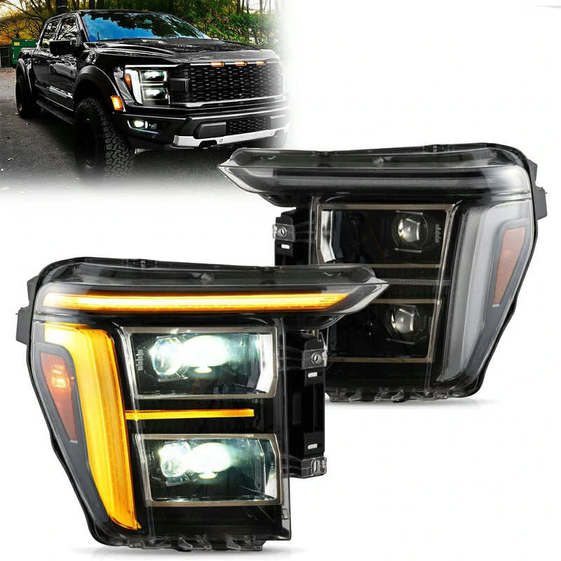 Vland Full LED Dual Beam Headlights for 2021-2024 Ford F150 With Amber/White DRL Options