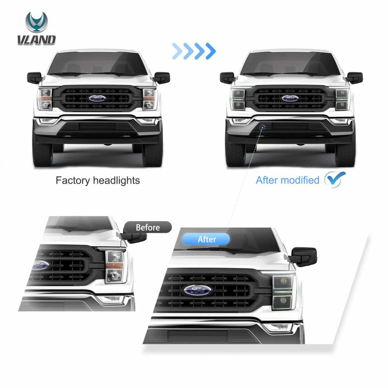 Vland Full LED Dual Beam Headlights for 2021-2024 Ford F150 With Amber/White DRL Options