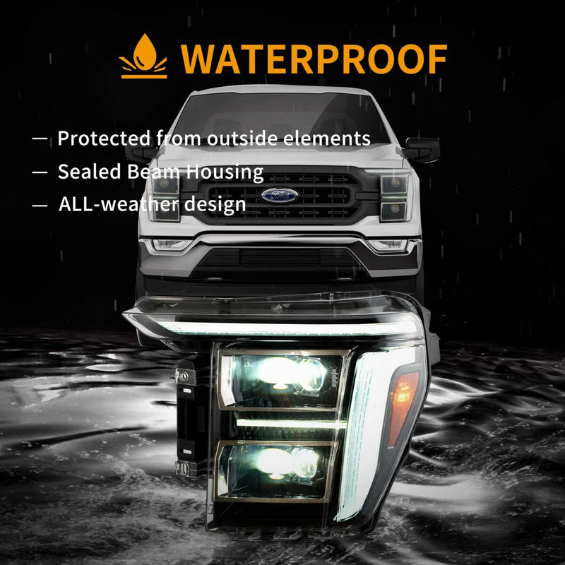 Vland Full LED Dual Beam Headlights for 2021-2024 Ford F150 With Amber/White DRL Options