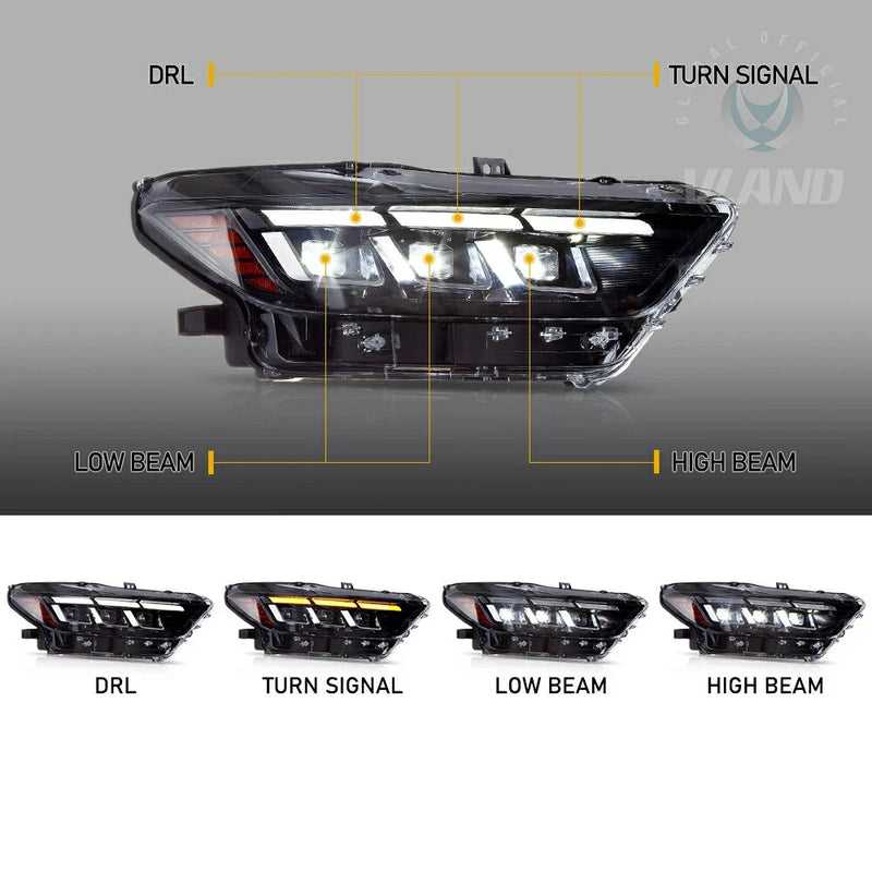 Vland Full LED Projector Headlights For Ford Mustang 2015-2017 6th Gen S550