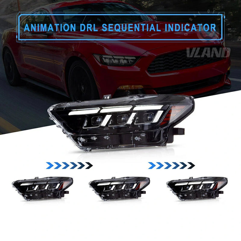 Vland Full LED Projector Headlights For Ford Mustang 2015-2017 6th Gen S550