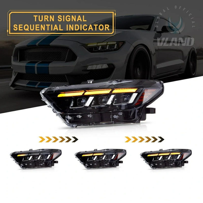 Vland Full LED Projector Headlights For Ford Mustang 2015-2017 6th Gen S550