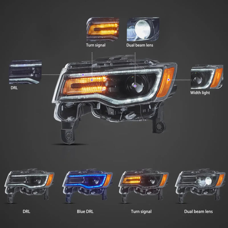 VLAND LED Dual Beam Projector Headlights for Jeep Grand Cherokee WK2 2014-2021 4th Gen (Fourth Generation WK2)