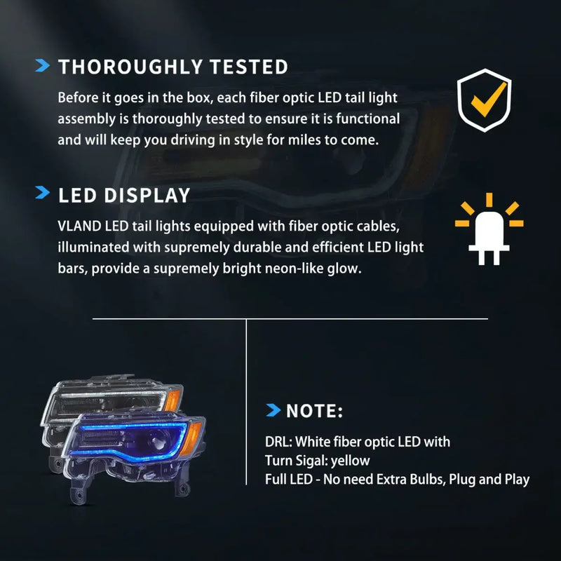 VLAND LED Dual Beam Projector Headlights for Jeep Grand Cherokee WK2 2014-2021 4th Gen (Fourth Generation WK2)