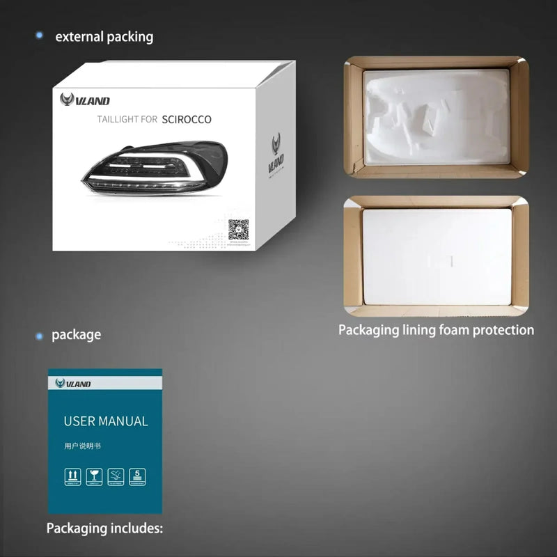 Światła tylne VLAND Full LED do Scirocco 2009-2014 3. generacji (trzecia generacja)