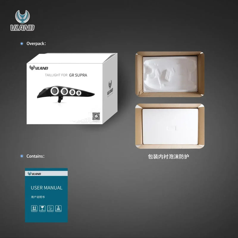 VLAND Full LED Tail Lights for Toyota GR Supra 2019-Present 5th Gen (Fifth Generation, Model Code J29/DB A90/A91) Heritage Edition Style Amber Turn Signal