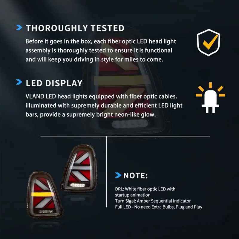 Vland LED Tail Lights For Mini Cooper R-Series 2007-2013 with sequential indicators