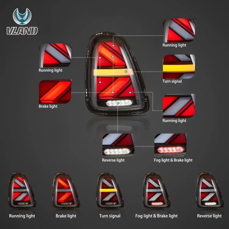 Vland LED Tail Lights For Mini Cooper R-Series 2007-2013 with sequential indicators