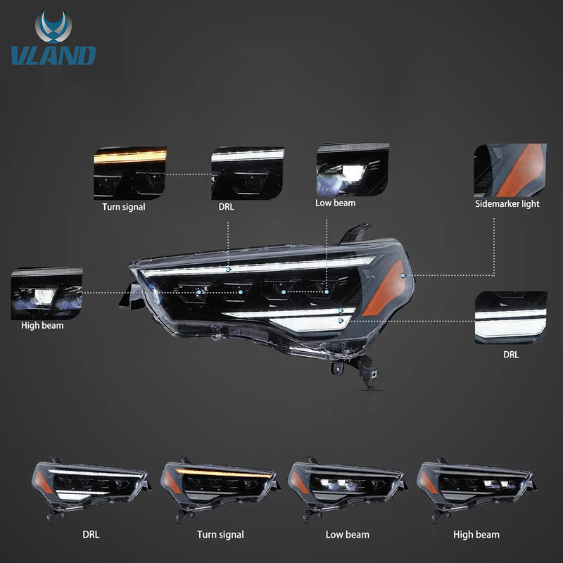 VLAND LED Matrix Projector Headlights For Toyota 4Runner 2014-2023 5th Gen [4 Projectors]