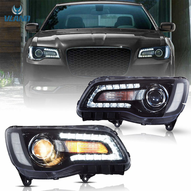 VLAND Dual Beam Projector Headlights for Chrysler 300/300C 2011-2023 / Lancia Thema 2011–2014 2nd Gen LD