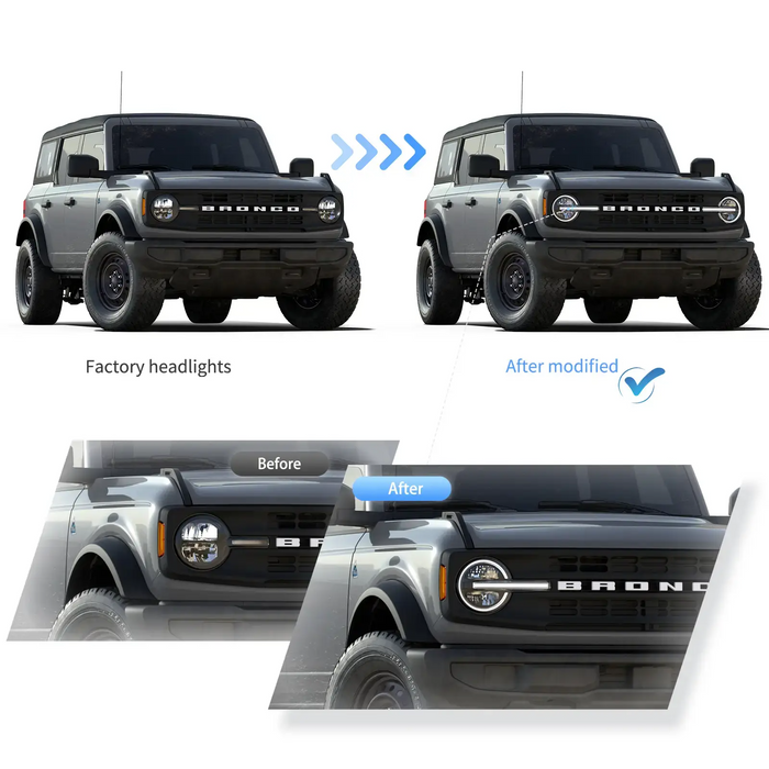 VLAND Full LED Headlights for Ford Bronco 2021-2023 6th Gen (U725)