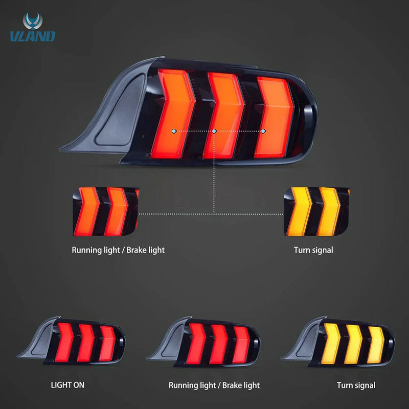 VLAND LED Tail Lights for Ford Mustang 2015-2023 6th Gen 5-Mode Turn Signal Switchable