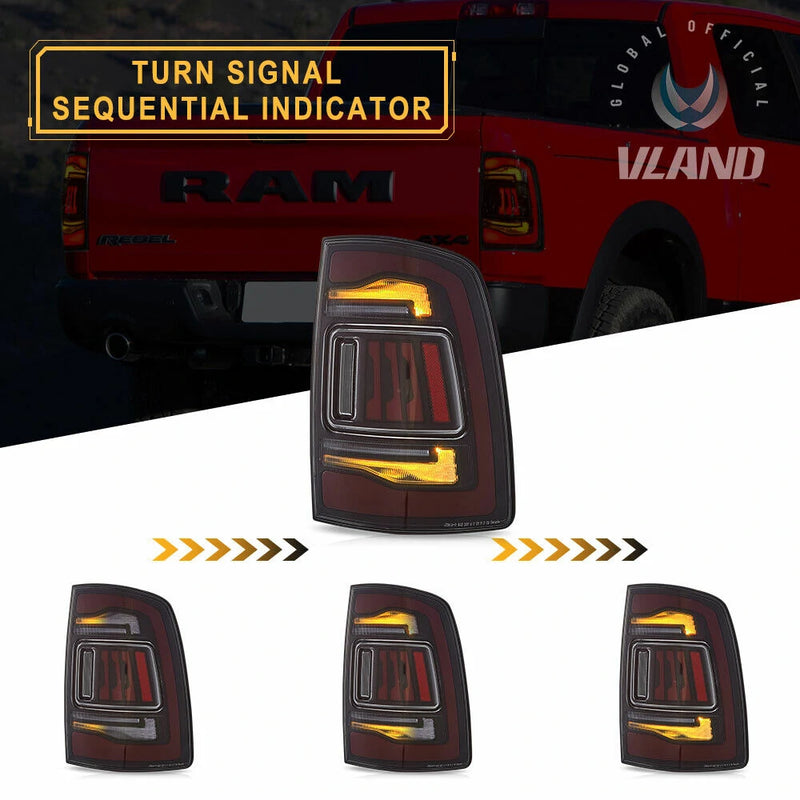 VLAND LED Reflector Projector Headlights + LED Tail Light for 09-18 Dodge RAM 1500/2500/3500
