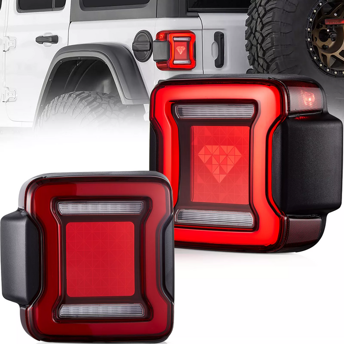 VLAND Luces traseras LED completas para Jeep Wrangler 2018-UP (marcha atrás simple con señales de giro rojas)