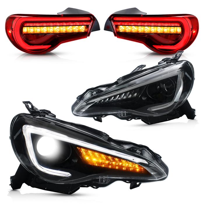 VLAND Dual Beam Projector Headlights + Full LED Tail Lights for Toyota 86 12-20 Subaru BRZ 13-20 Scion FR-S 13-20