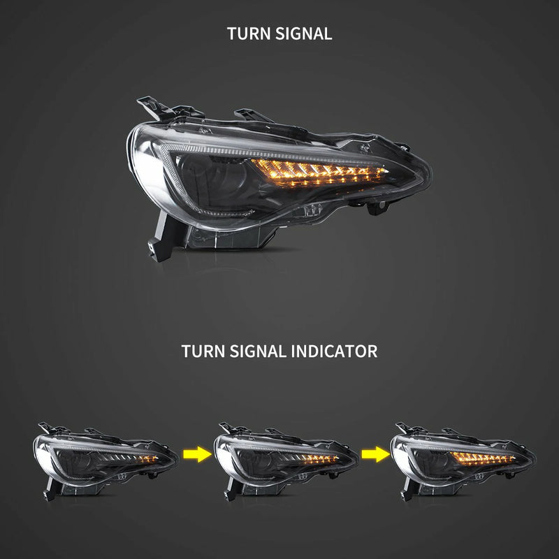 Vland Headlights For Toyota 86 2012-2020, Subaru BRZ 2013-2019 and Scion FR-S 2013-2016 1st Gen (First generation ZN6/ZC6) w/ sequential Turn Signal