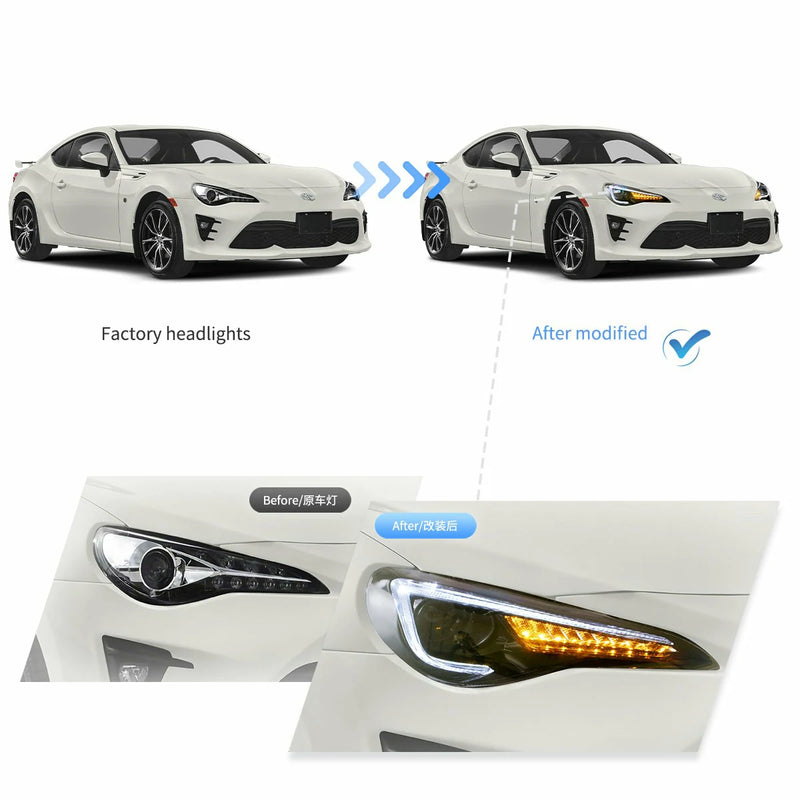 Vland Headlights For Toyota 86 2012-2020, Subaru BRZ 2013-2019 and Scion FR-S 2013-2016 1st Gen (First generation ZN6/ZC6) w/ sequential Turn Signal