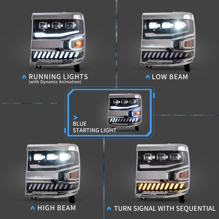 VLAND LED Projector Headlights For Chevrolet Silverado 1500/2500/3500 2016-2018
