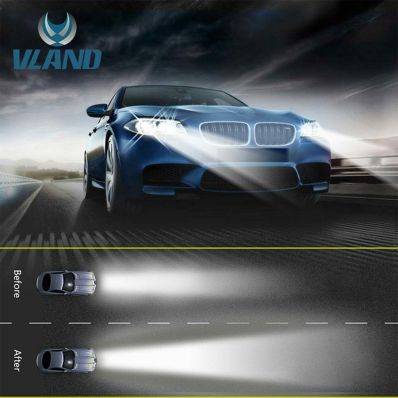 VLAND 2PCs D2S/H1/H3/H4/H7/H11/9005/9006/9012 LED Headlight Bulbs 6000K Super Bright VLAND Factory