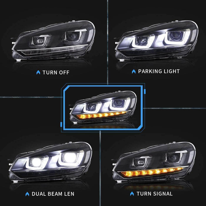 VLAND Dual Beam LED Projector Headlights for Volkswagen Golf 6 / MK6 2010-2014 With Sequential VLAND Factory
