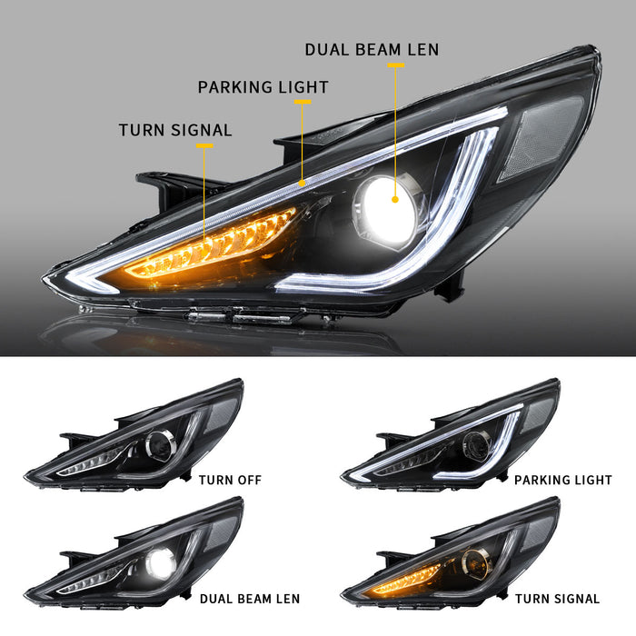 VLAND Dual Beam Projector Headlights For Hyundai Sonata 2011-2014 W/ Sequential VLAND Factory
