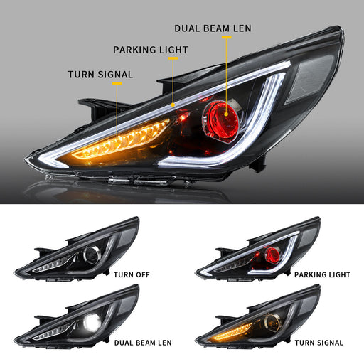 VLAND Dual Beam Projector Headlights + LED Tail Lights + D2H Xenon Bulbs For Hyundai Sonata 2011-2014 VLAND Factory