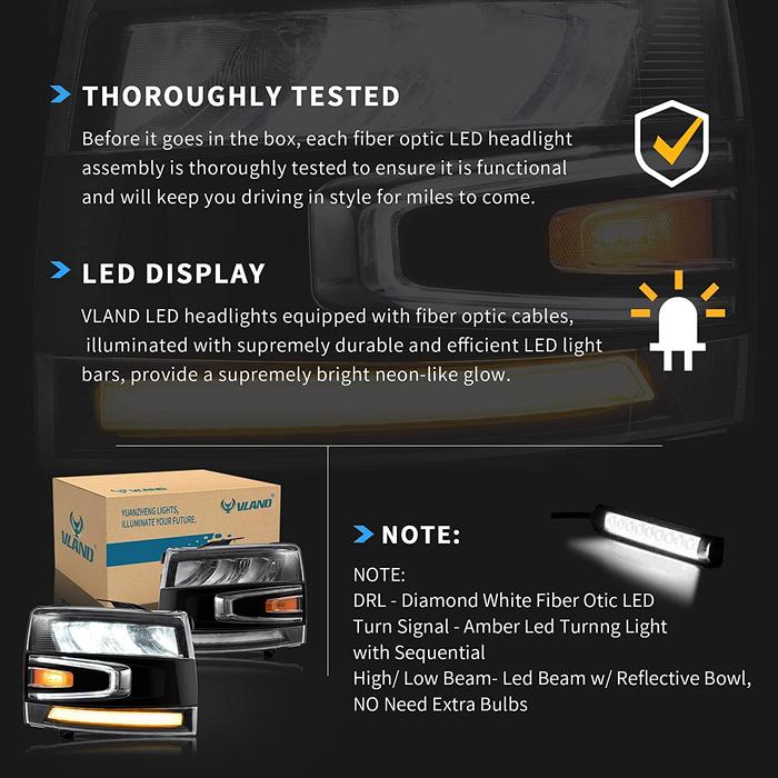 VLAND Full LED Headlights For Chevrolet Silverado 1500 2500HD 3500HD 2007-2013 VLAND Factory