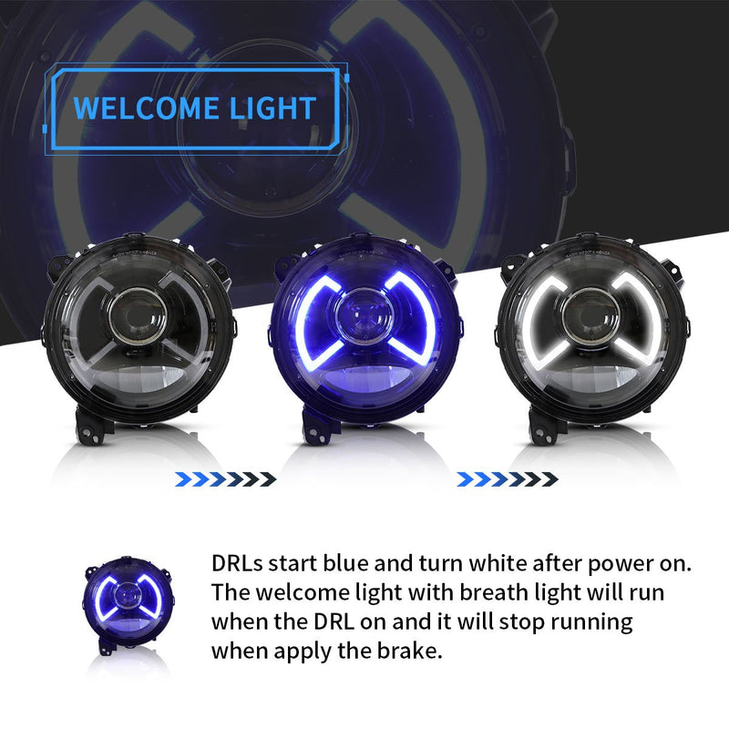 VLAND Full LED Headlights For Jeep Wrangler 2018-2022 w/ Activate Lighting (9 Inches) VLAND Factory