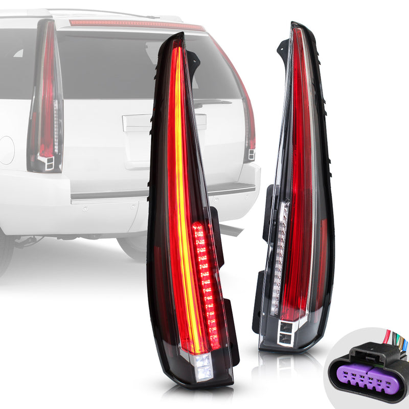 VLAND Full LED Tail Lights For Cadillac Escalade 3rd Gen SUV 2007- 2014 With Start-up Animation [6 Holes For 6 PINS Plug Rear Lamp with Red Turn Signal] VLAND Factory