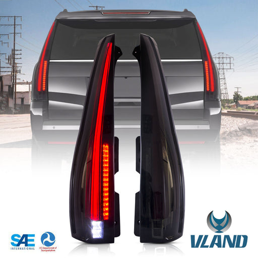 VLAND Full LED Tail Lights For Cadillac Escalade 3rd Gen SUV 2007- 2014 With Start-up Animation [6 Holes For 6 PINS Plug Rear Lamp with Red Turn Signal] VLAND Factory
