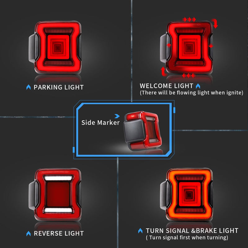VLAND Full LED Tail Lights For Jeep Wrangler 2018-UP with Dynamic Animation and Dual Reverse Lights VLAND Factory