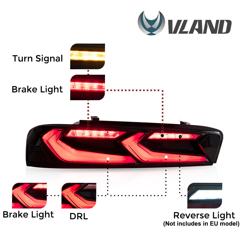 VLAND Full LED Tail Lights Smoked for Chevy Camaro 2016-2018 EU model VLAND Factory