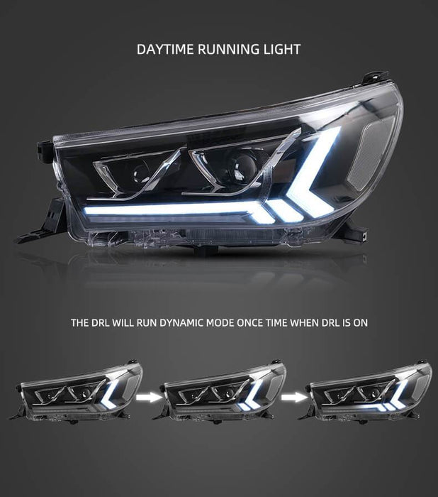 VLAND Headlights For Toyota Hilux / Revo 2015-UP 8th Gen (Eighth generation. AN110, AN120, AN130) w/Dynamic Courtesy Lighting VLAND Factory