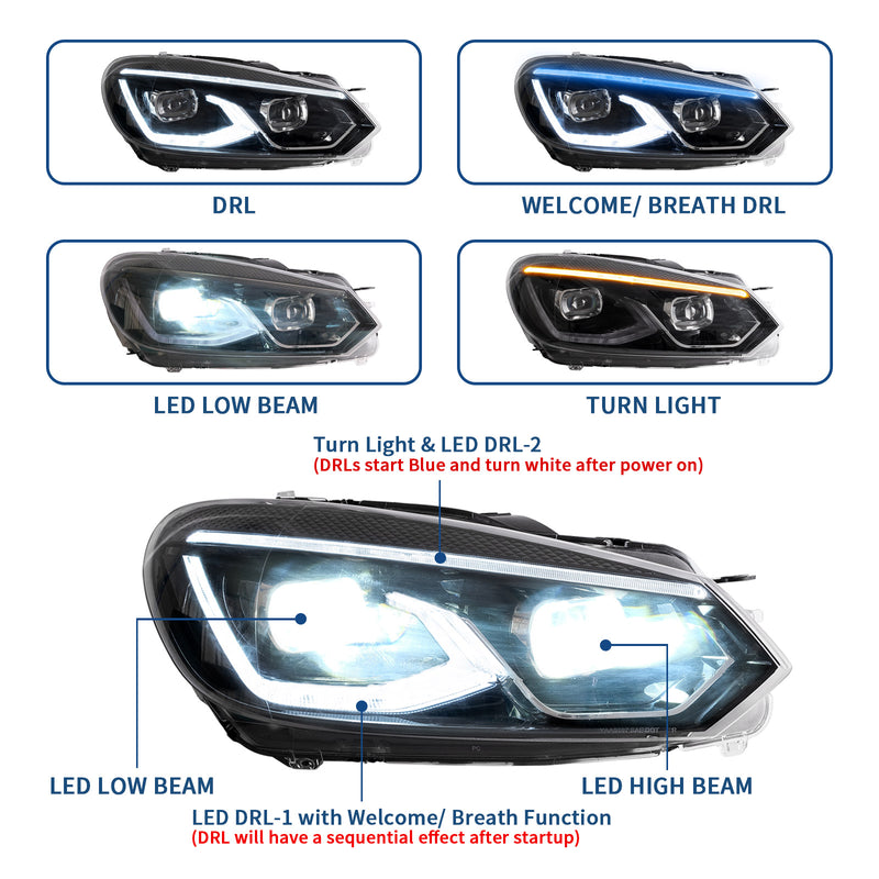 VLAND LED Dual Beam Head Light For Volkswagen VW Golf 6 / MK6 2008-2014 VLAND Factory