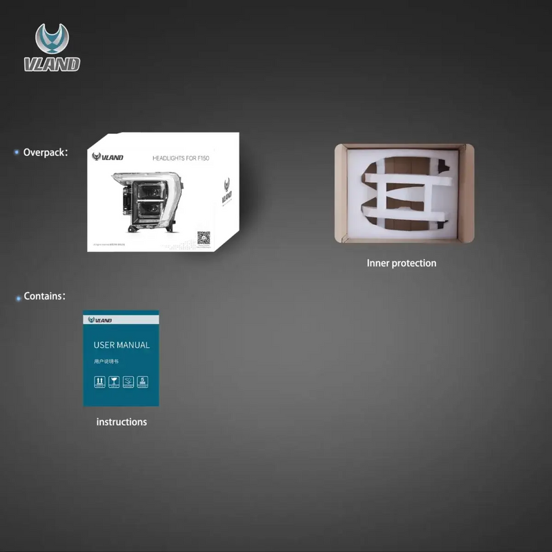 VLAND LED Dual Beam Headlights for Ford F150 14th Gen 2021-2023 VLAND Factory