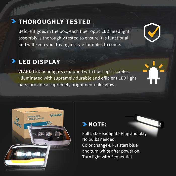 VLAND LED Headlights For Dodge Ram 1500 / 2500 / 3500 2009-2018 Ram1500 Classic 2019-2021 VLAND Factory