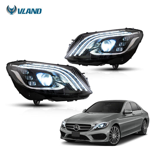 VLAND LED Headlights with blue For Mercedes Benz C-Class W205 2015-2020 VLAND Factory